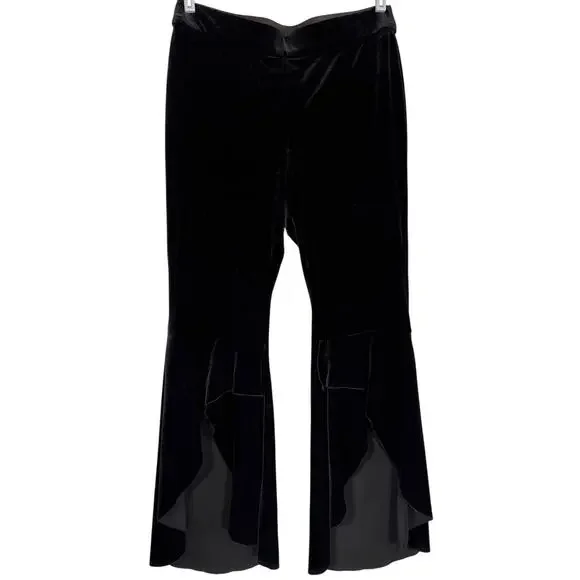 Inc Black Velvet Flared Pants Spilt Hem 90s Whimsigoth Witchy Goth Womens 12 - Picture 2 of 7